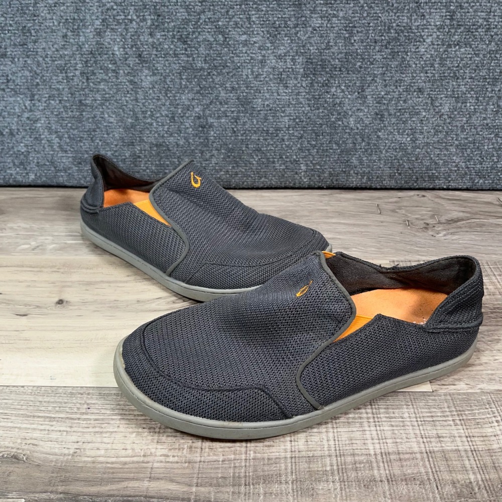 OluKai Nohea Mesh Slip On US 9 Drop-In Heel Breathable Grey Orange Moccasin Boat